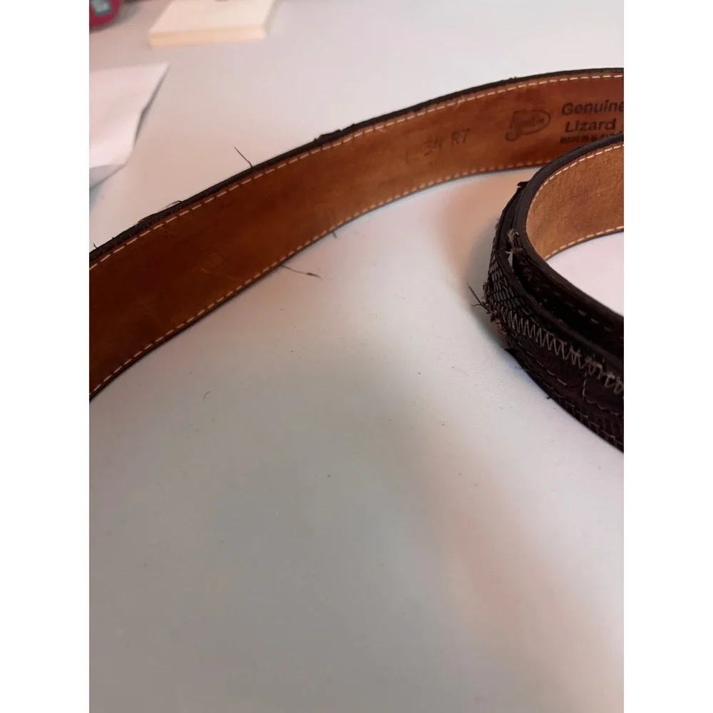 Justin Belt Women 34 Brown Good Genuine Lizard Western Floral‎ Engraved Buckle